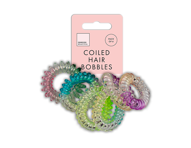 Coloured Coiled Hair Bobbles - 6 Pack